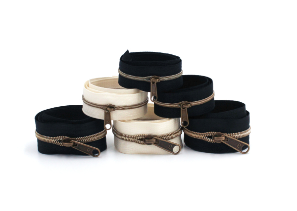 Endlosreißverschluss- Set metallisiert nachtblau, natur, schwarz/messing-antik (6 x 50 cm)